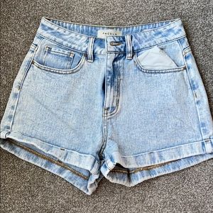 High rise light washed shorts